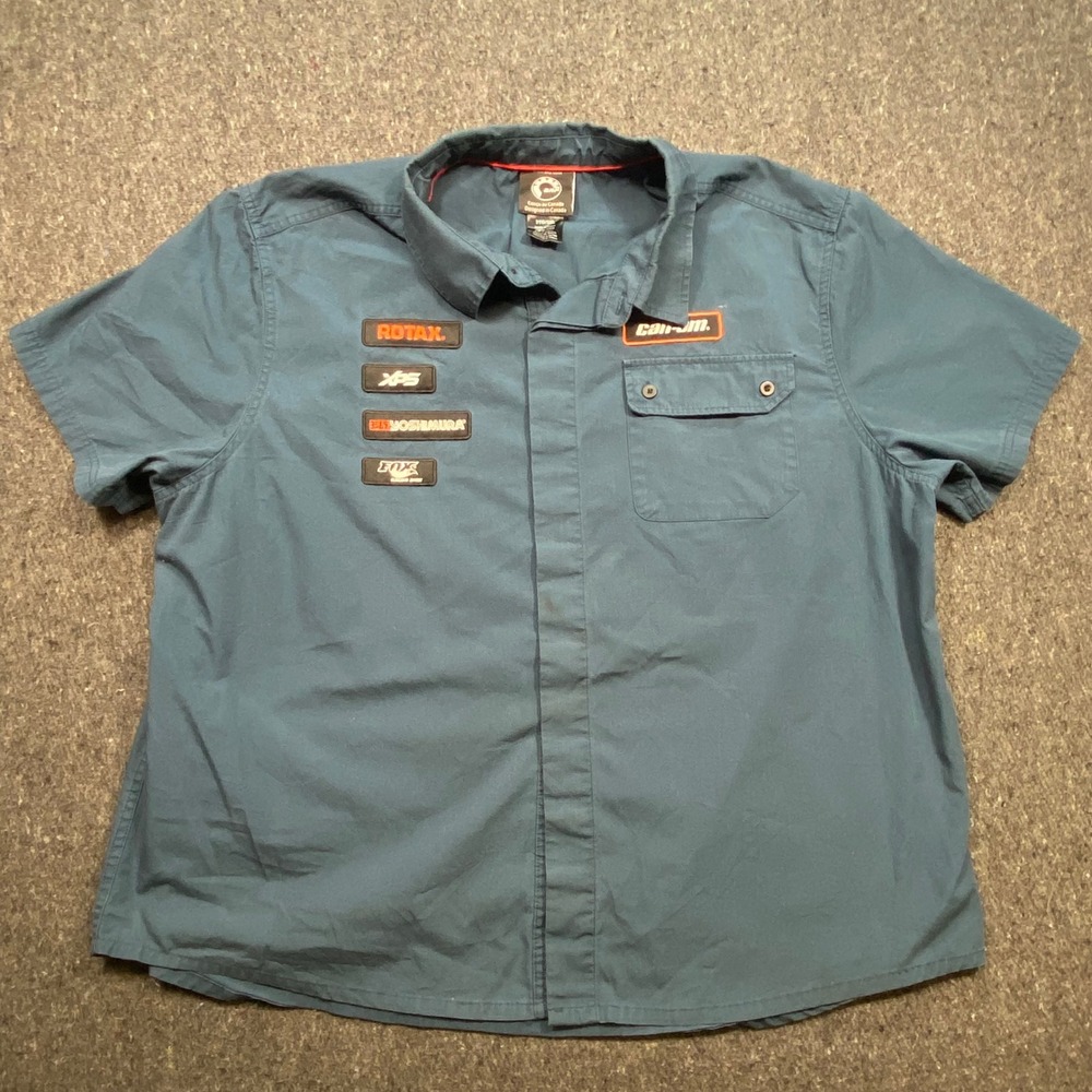 Can-Am Racing BRP Mens 3XL Blue Short Sleeve Patch Work Shirt Rotax Fox‎ XPS